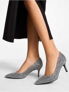 Michael Kors Dorothy Flex Glitter Chain Mesh Pumps | Silver Rhinestone | Size 7